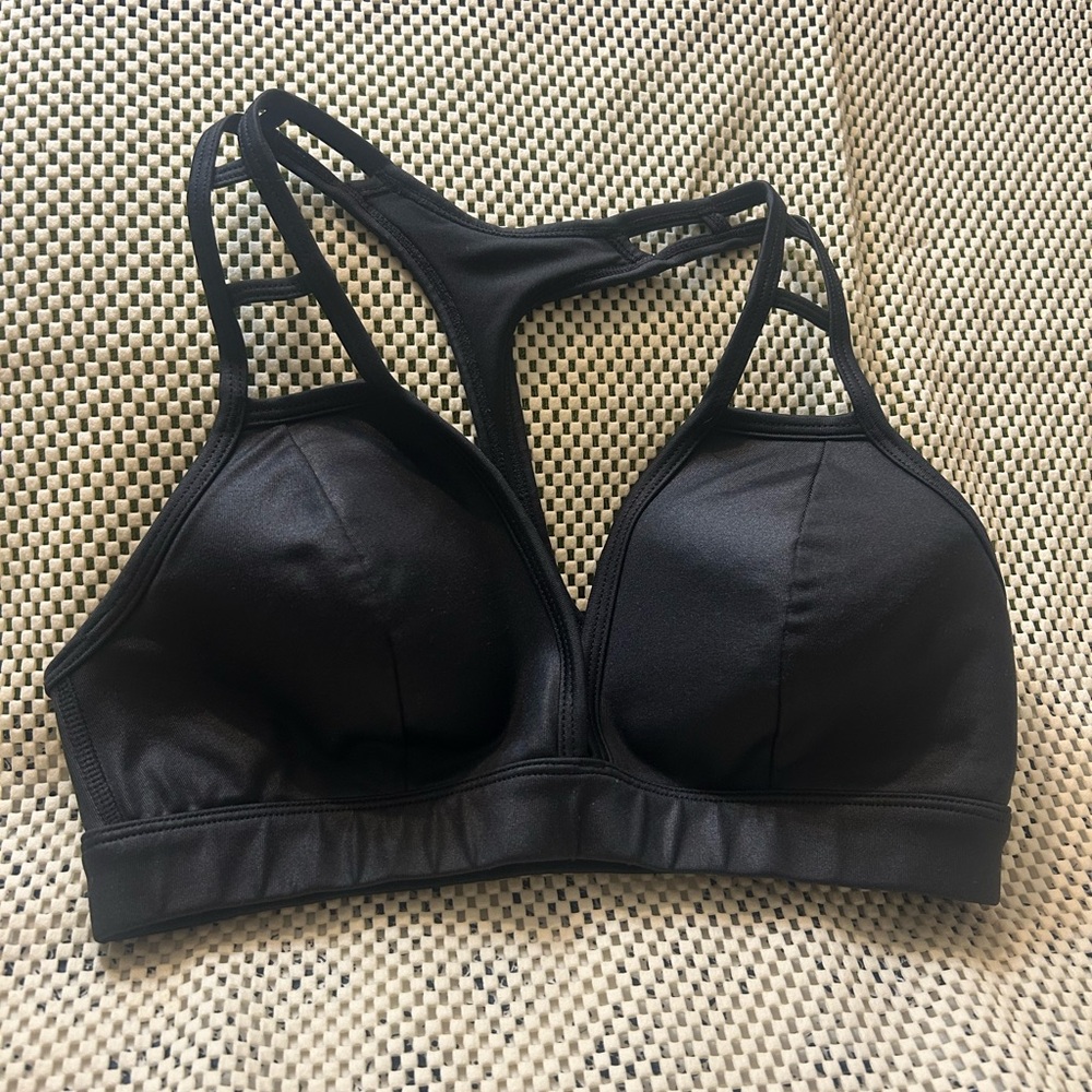 ALO Yoga Black Strappy Racerback Sports Bra, Size S